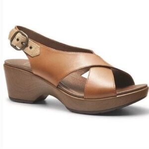 Dansko JACINDA Slingback Wedge Comfort Sandals Size EU 41 US 10.5-11 Tan Leather
